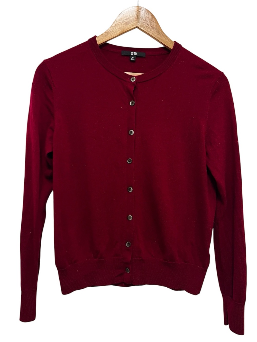 Uniqlo Wool Cardigan In Burgundy Size Medium